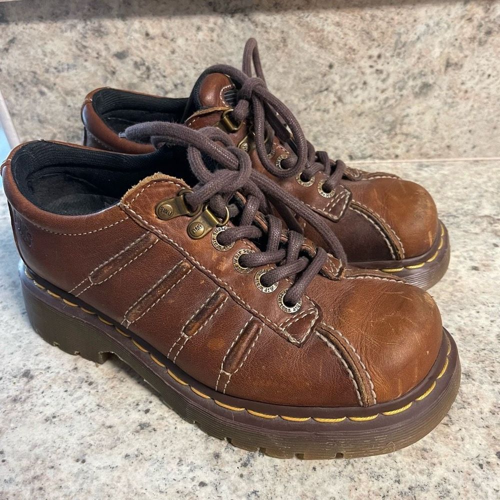 Dr. Martens Brown Leather Lace-Up Platform Ankle Boots